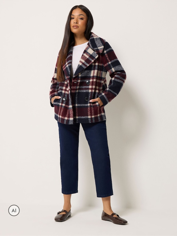 M&Co Red Petite Check Peacoat - Image 2 of 6