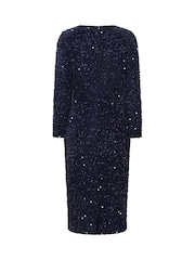 Vestido petite fruncido de terciopelo con lentejuelas de M&Co - Imagen 7 de 7