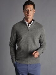 Charles Tyrwhitt Grey Pure Cashmere Quarter Zip Jumper - Image 1 of 4