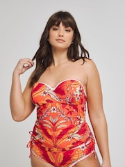Figleaves Orange Leaf Print Frida Bandeau Tankini Top - Image 1 of 4