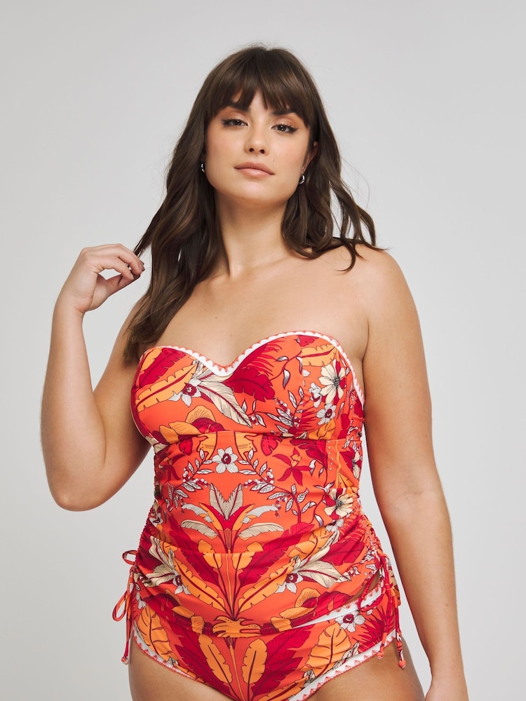 Figleaves Orange Leaf Print Frida Bandeau Tankini Top - Image 1 of 4