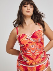 Figleaves Orange Leaf Print Frida Bandeau Tankini Top - Image 2 of 4