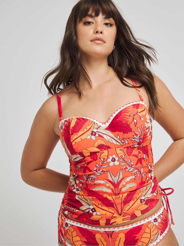 Figleaves Orange Leaf Print Frida Bandeau Tankini Top - Image 2 of 4