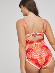 Figleaves Orange Regular Length Leaf Print Frida Underwired Bandeau Swimsuit - Image 3 of 4