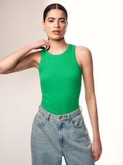 Green/White High Neck Ribbed Racer Vest Tops 2 Pack - Image 1 of 9