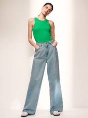 Green/White High Neck Ribbed Racer Vest Tops 2 Pack - Image 2 of 9