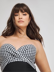 Figleaves Gingham Tailor Twist Underwired Bandeau Tummy Control Black Swimsuit - Image 4 of 4
