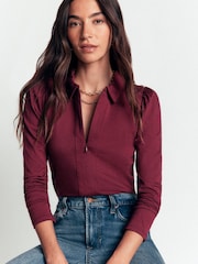 Boden Purple Zip Collar Supersoft Top - Image 1 of 5