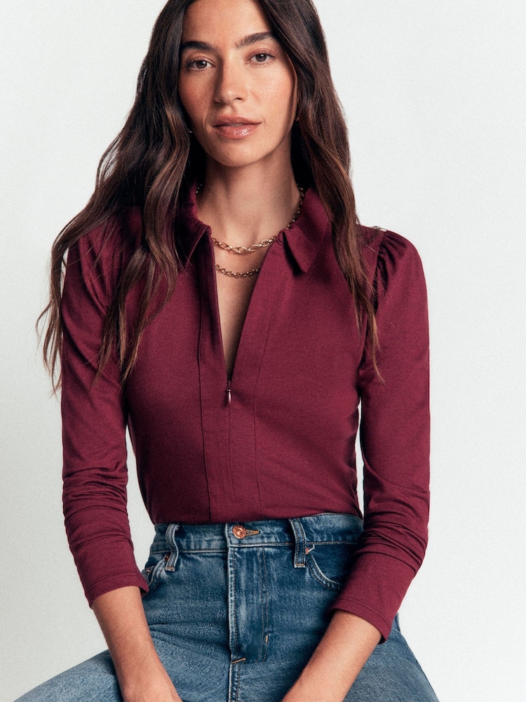 Boden Purple Zip Collar Supersoft Top - Image 1 of 5 Boden Purple Zip Collar Supersoft Top - Image 1 of 5