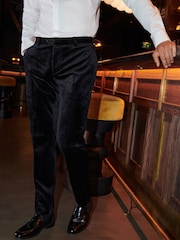 Black Slim Fit Velvet Suit Trousers - Image 1 of 10