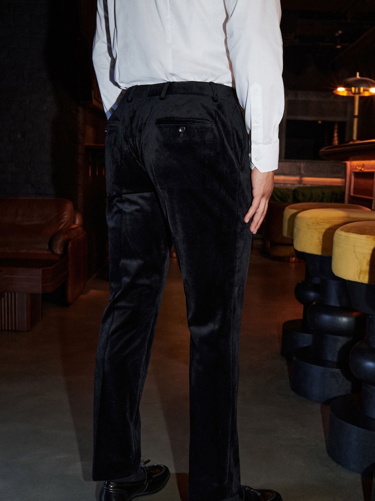 Black Slim Fit Velvet Suit Trousers - Image 2 of 10