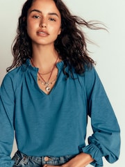 Boden Blue Pia Ruffle Trim Blouse - Image 2 of 6
