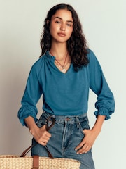 Boden Blue Pia Ruffle Trim Blouse - Image 4 of 6