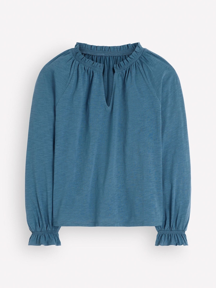 Boden Blue Pia Ruffle Trim Blouse - Image 6 of 6