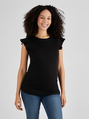 JoJo Maman Bébé Black Crew Neck Flutter Maternity Top - Image 1 of 4