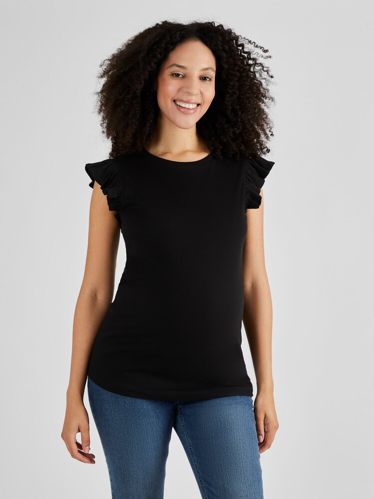 JoJo Maman Bébé Black Crew Neck Flutter Maternity Top - Image 1 of 4