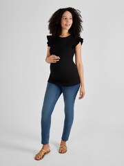 JoJo Maman Bébé Black Crew Neck Flutter Maternity Top - Image 3 of 4