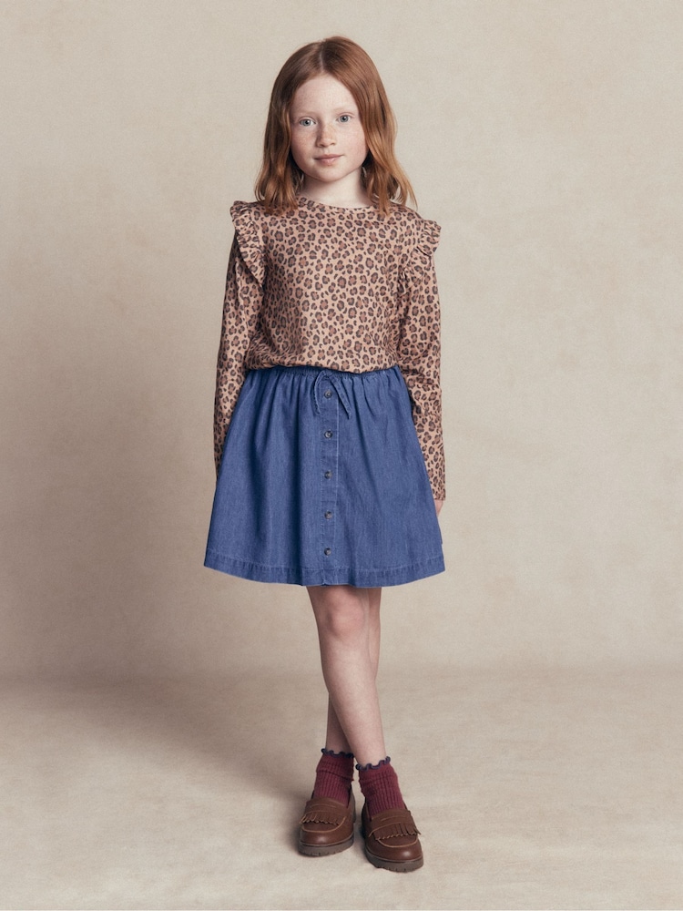 Boden Blue Woven Button-through Skirt - Image 1 of 6 Boden Blue Woven Button-through Skirt - Image 1 of 6