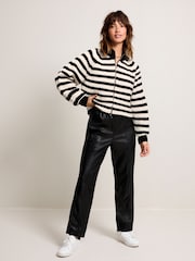 Black/White Zip Cropped Cardigan - Image 2 of 6