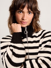 Black/White Zip Cropped Cardigan - Image 4 of 6