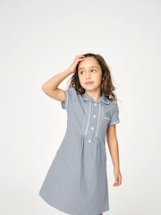 Navy Cotton Rich Button Front Lace Gingham School Dress (3-14yrs) - Image 1 of 7