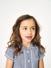 Navy Cotton Rich Button Front Lace Gingham School Dress (3-14yrs) - Image 3 of 7