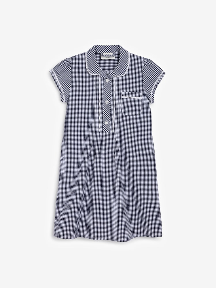 Navy Cotton Rich Button Front Lace Gingham School Dress (3-14yrs) - Image 5 of 7