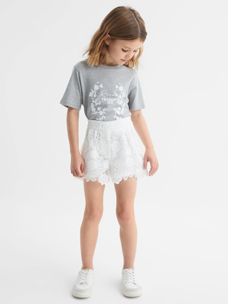 Reiss Grey Marl Bobbi Senior Motif Crew Neck T-Shirt - Image 1 of 6