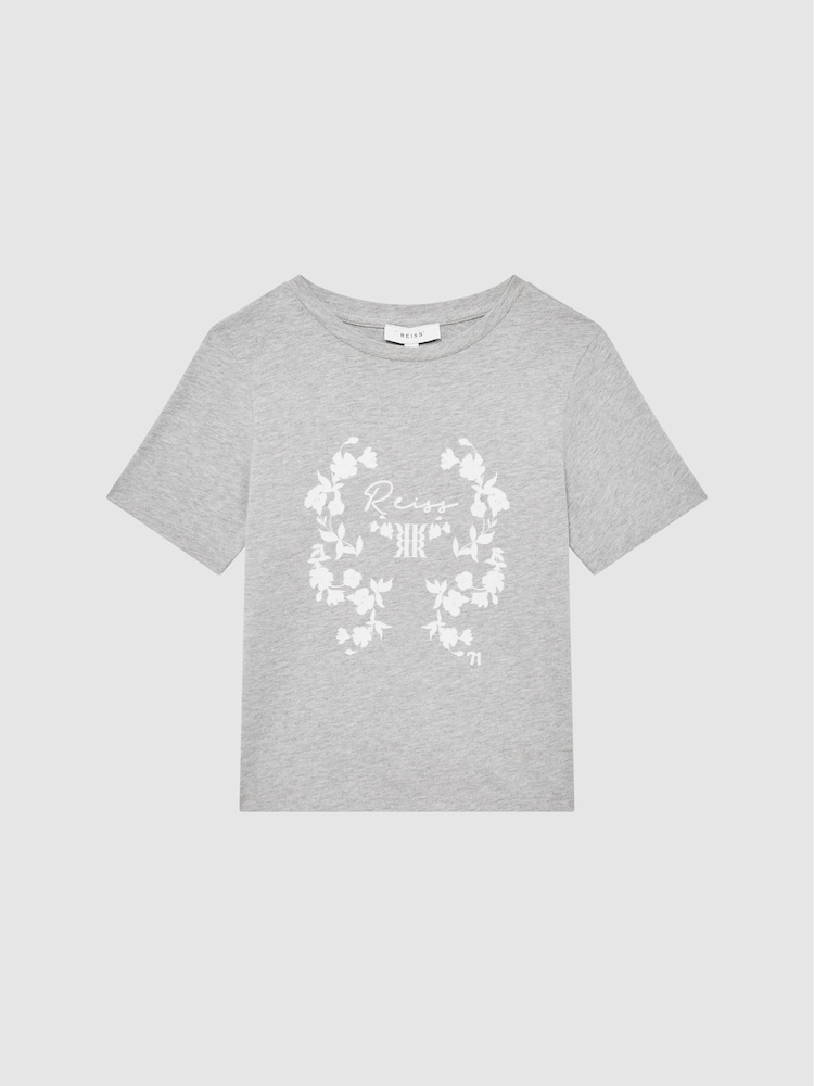 Reiss Grey Marl Bobbi Senior Motif Crew Neck T-Shirt - Image 2 of 6
