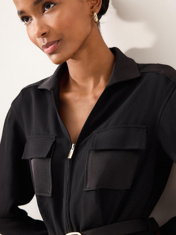 Black Long Sleeve Utility Jumpsuit - Image 4 of 6
