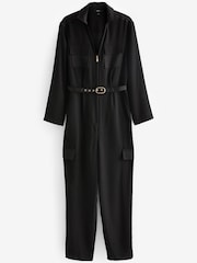 Black Long Sleeve Utility Jumpsuit - Image 5 of 6