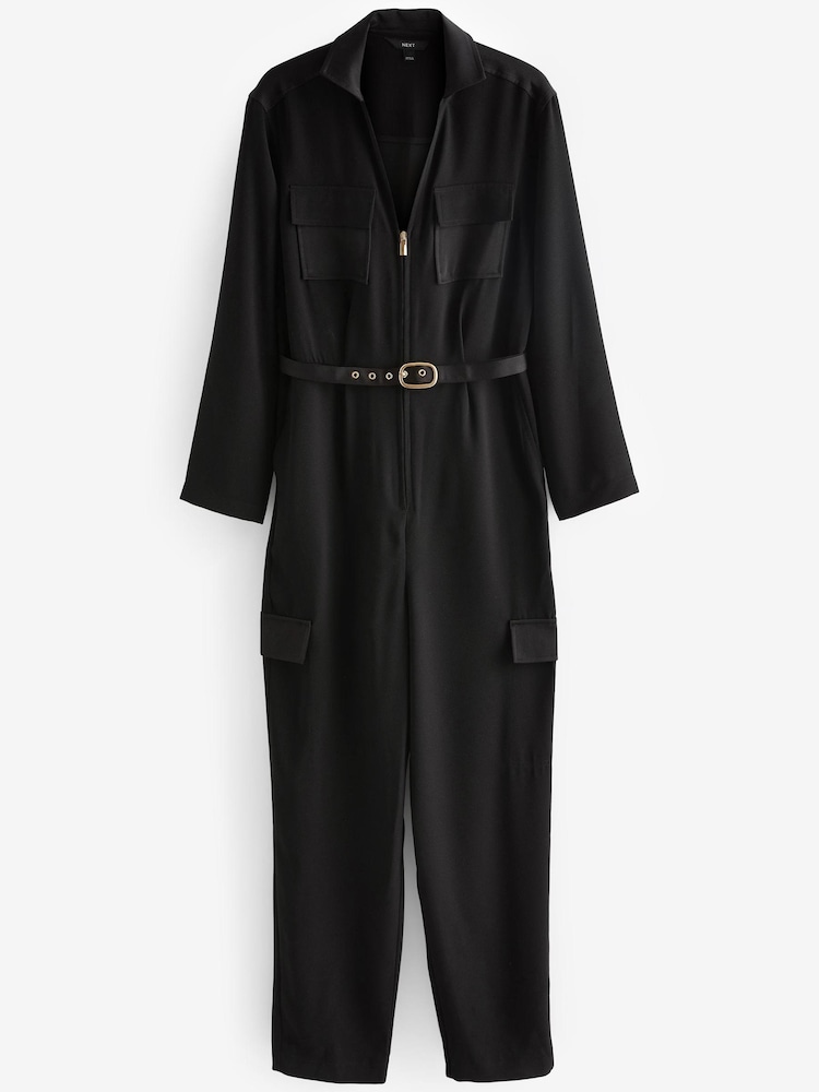 Black Long Sleeve Utility Jumpsuit - Image 5 of 6