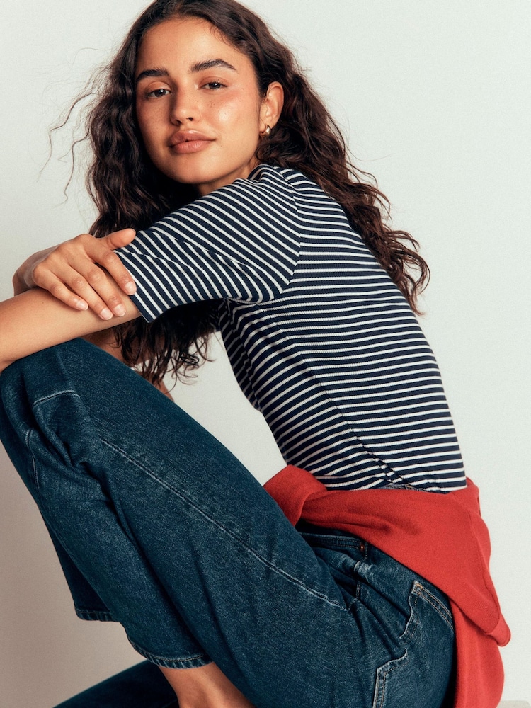 Boden Blue Ribbed Cotton T-Shirt - Image 1 of 7 Boden Blue Ribbed Cotton T-Shirt - Image 1 of 7