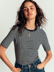 Boden Blue Ribbed Cotton T-Shirt - Image 5 of 7