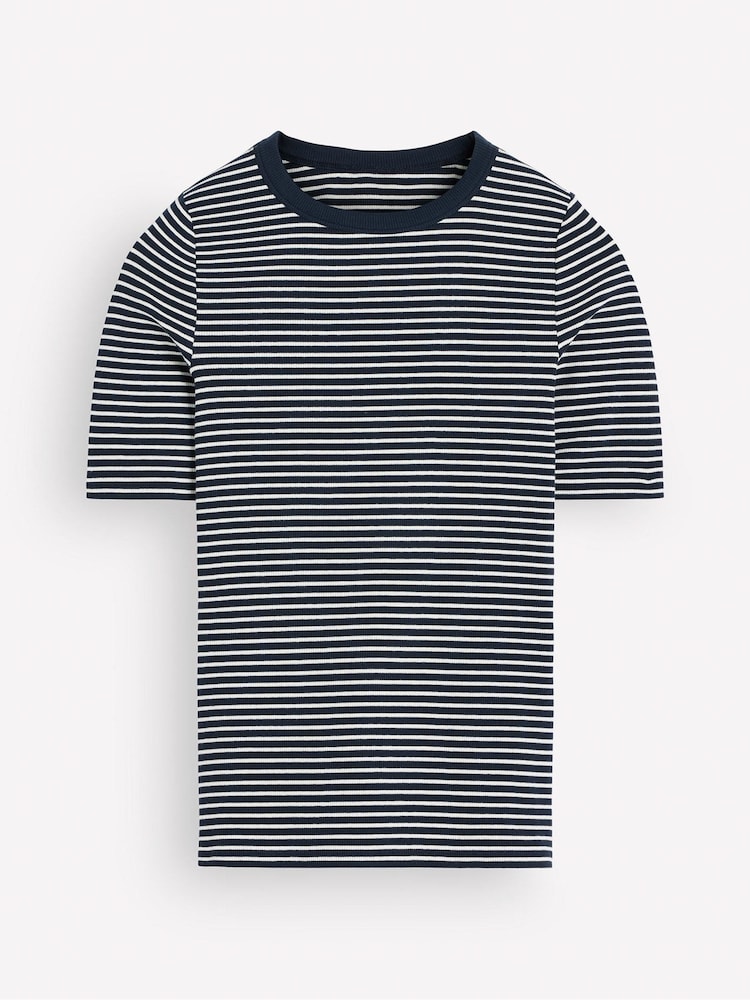 Boden Blue Ribbed Cotton T-Shirt - Image 7 of 7 Boden Blue Ribbed Cotton T-Shirt - Image 7 of 7