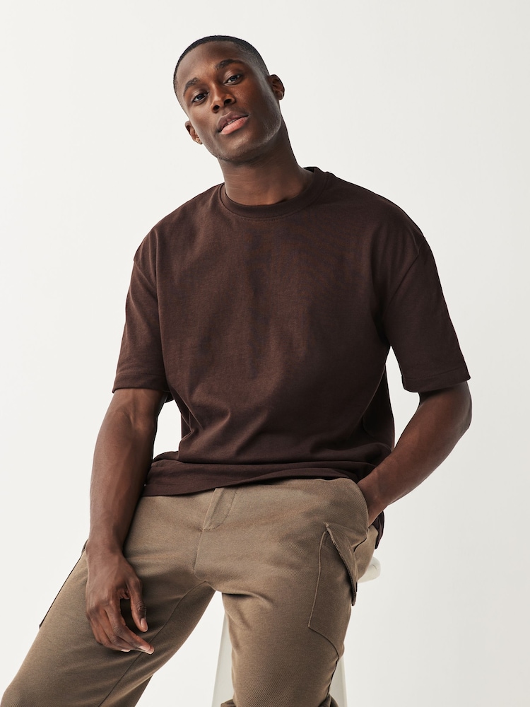 Brown Relaxed Fit Heavyweight Cotton T-Shirt - Image 1 of 7