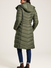 Joules Pembury Khaki Green Showerproof Long Padded Coat With Hood - Image 2 of 7
