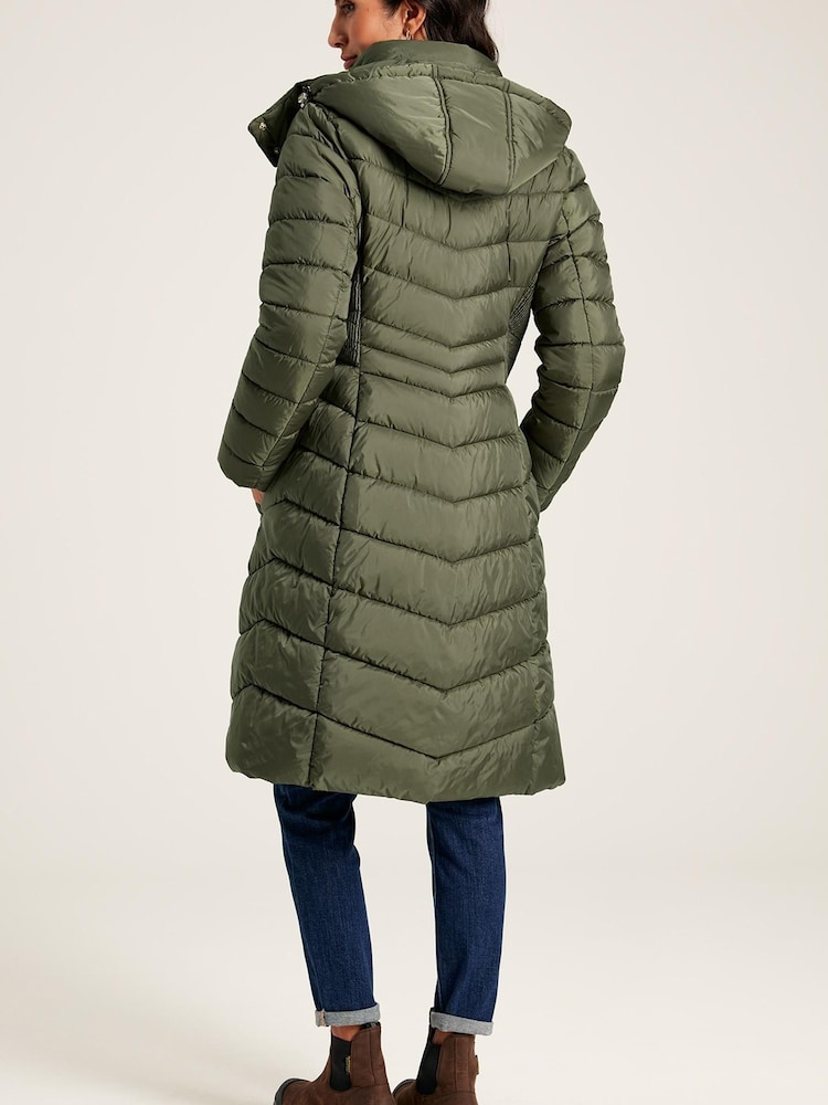 Joules Pembury Khaki Green Showerproof Long Padded Coat With Hood - Image 2 of 7