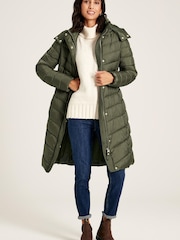 Joules Pembury Khaki Green Showerproof Long Padded Coat With Hood - Image 3 of 7