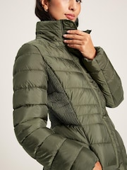 Joules Pembury Khaki Green Showerproof Long Padded Coat With Hood - Image 5 of 7