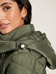 Joules Pembury Khaki Green Showerproof Long Padded Coat With Hood - Image 6 of 7