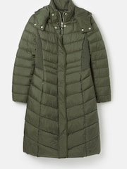 Joules Pembury Khaki Green Showerproof Long Padded Coat With Hood - Image 7 of 7