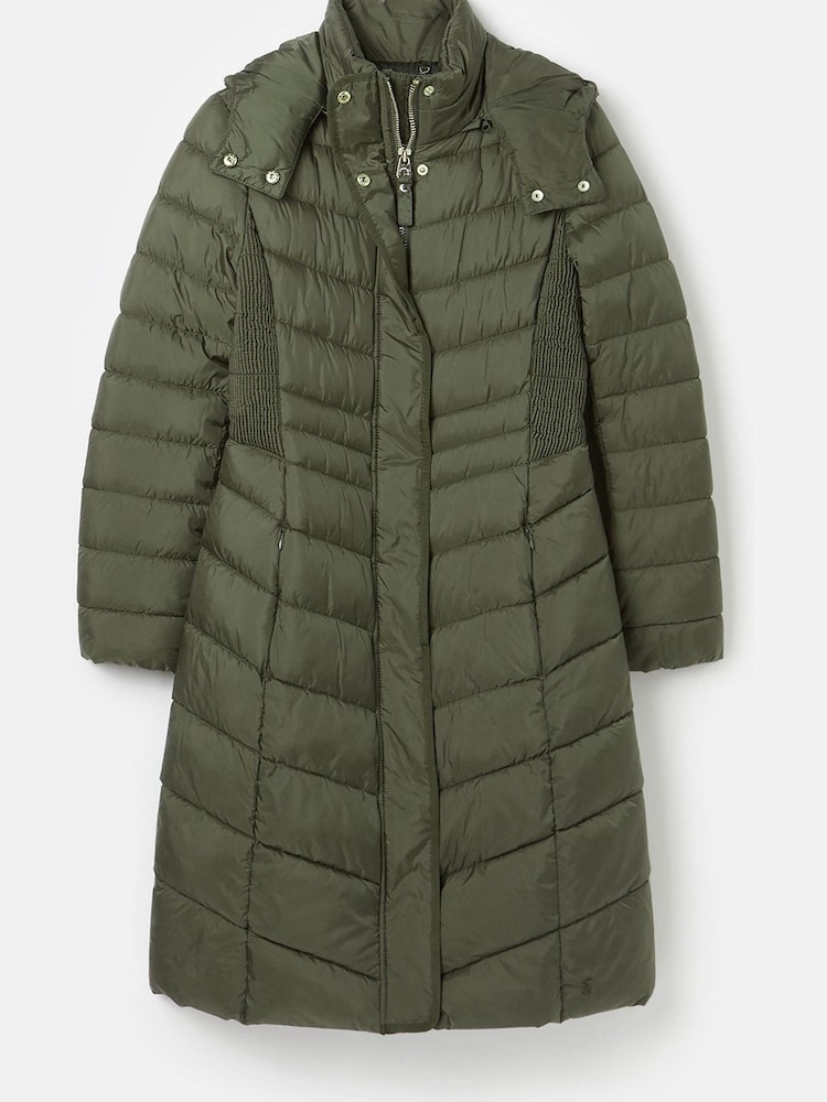 Joules Pembury Khaki Green Showerproof Long Padded Coat With Hood - Image 7 of 7