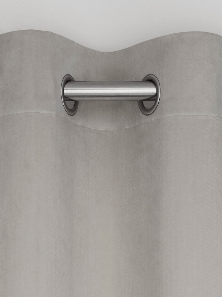 Grey Matte Velvet Lined Curtains - Image 6 of 7