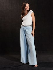 Bleach Wash 100% Cotton Palazzo Wide Leg Jeans - Image 3 of 7