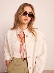 Mint Velvet White Lace Trim Denim Jacket - Image 6 of 8