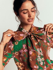 Boden Brown Tie Neck Silk Top - Image 3 of 7