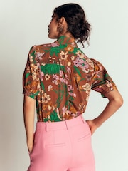 Boden Brown Tie Neck Silk Top - Image 4 of 7