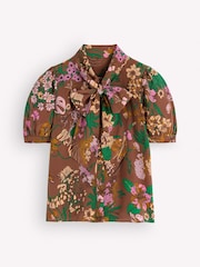 Boden Brown Tie Neck Silk Top - Image 7 of 7
