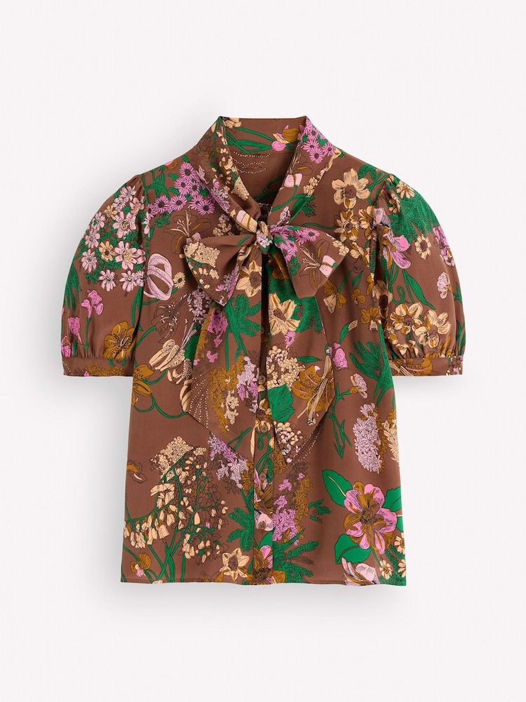 Boden Brown Tie Neck Silk Top - Image 7 of 7